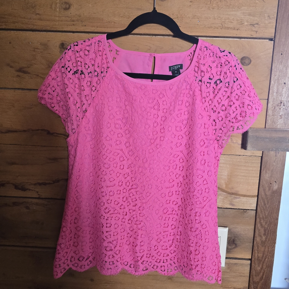 J. Crew Bright Pink Lace Blouse $8 Or 2/$10